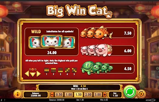 Таблица выплат в онлайн аппарате Big Win Cat